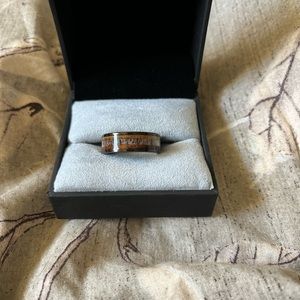 New Tungsten Deer Antler and Whiskey Barrel inlay wedding band